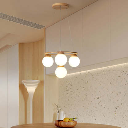 Nordic Wood Iron Glass Round Chandelier