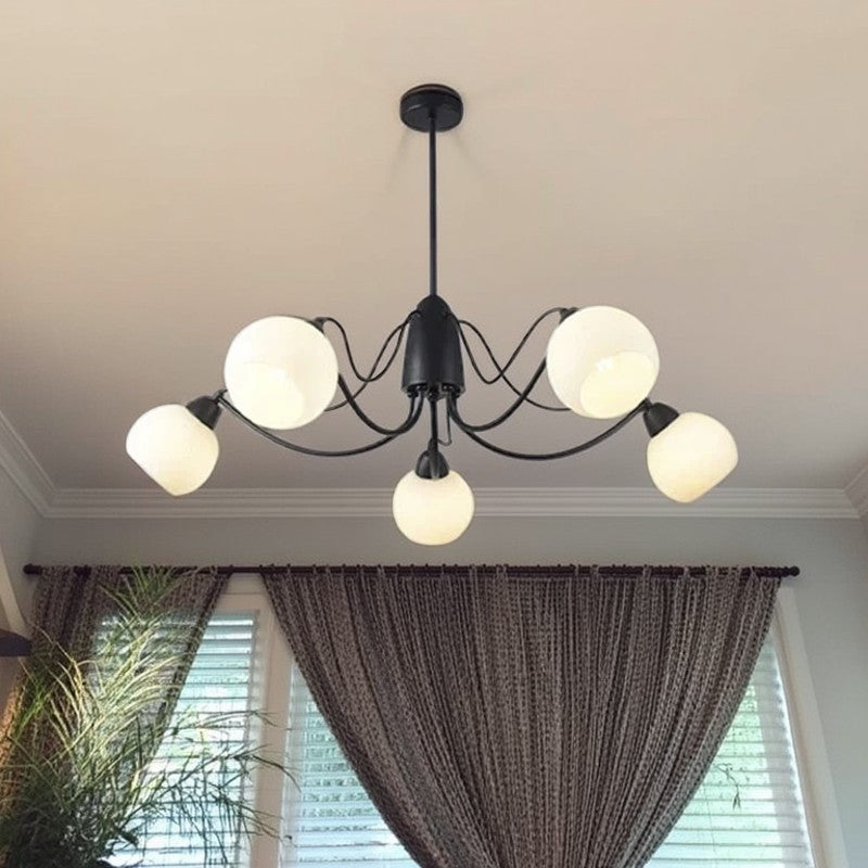 French Iron Glass Round Chandelier