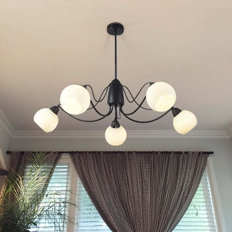 French Iron Glass Round Chandelier