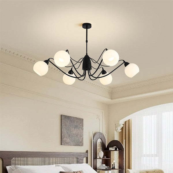 French Iron Glass Round Chandelier