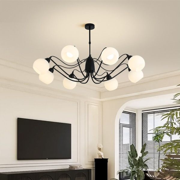 French Iron Glass Round Chandelier