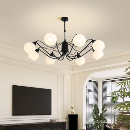 French Iron Glass Round Chandelier