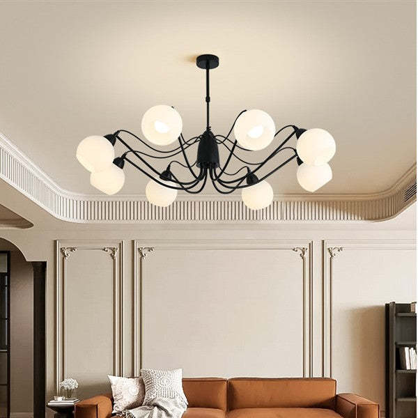 French Iron Glass Round Chandelier