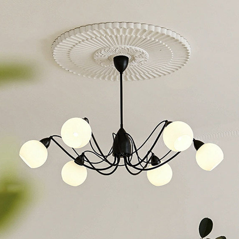 French Iron Glass Round Chandelier