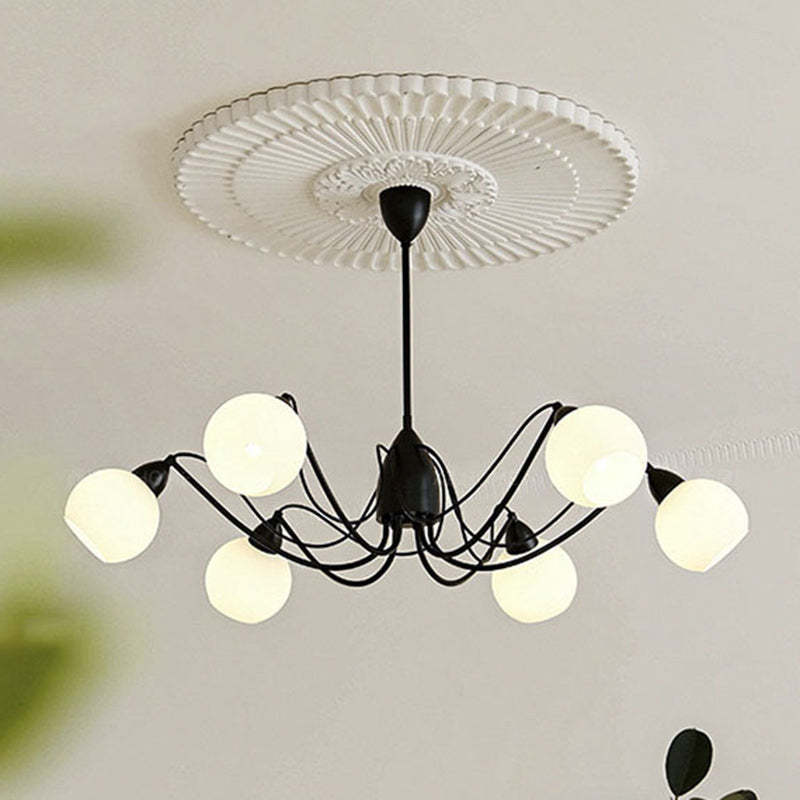 French Iron Glass Round Chandelier