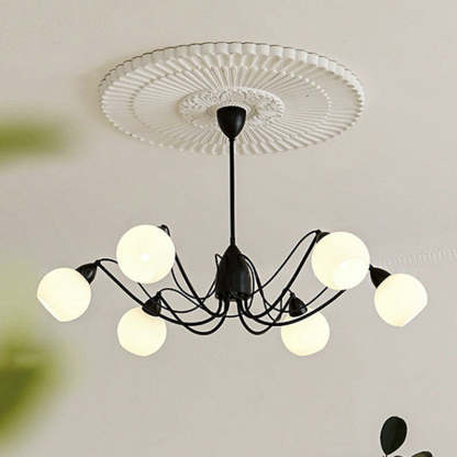 French Iron Glass Round Chandelier