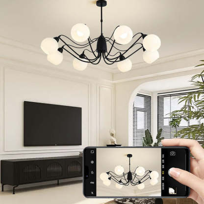 French Iron Glass Round Chandelier