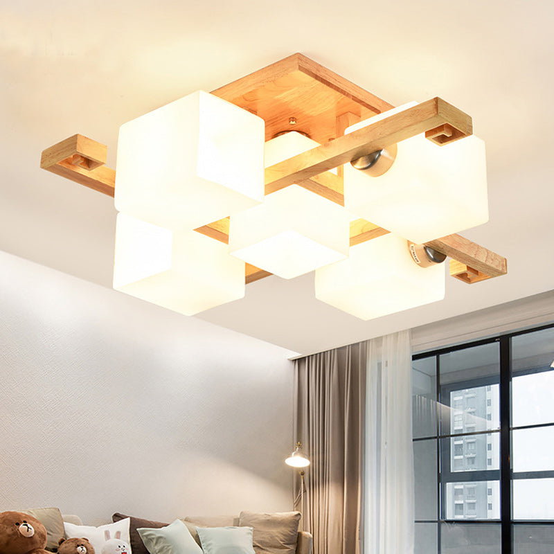 Nordic Wood Semi-Flush Ceiling Light