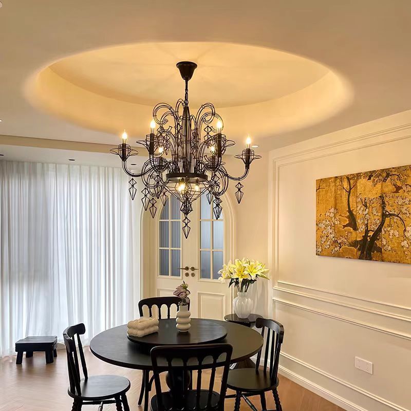 Vintage Carbon Steel Curved Round Chandelier — 12 / 110V-120V For US/CA