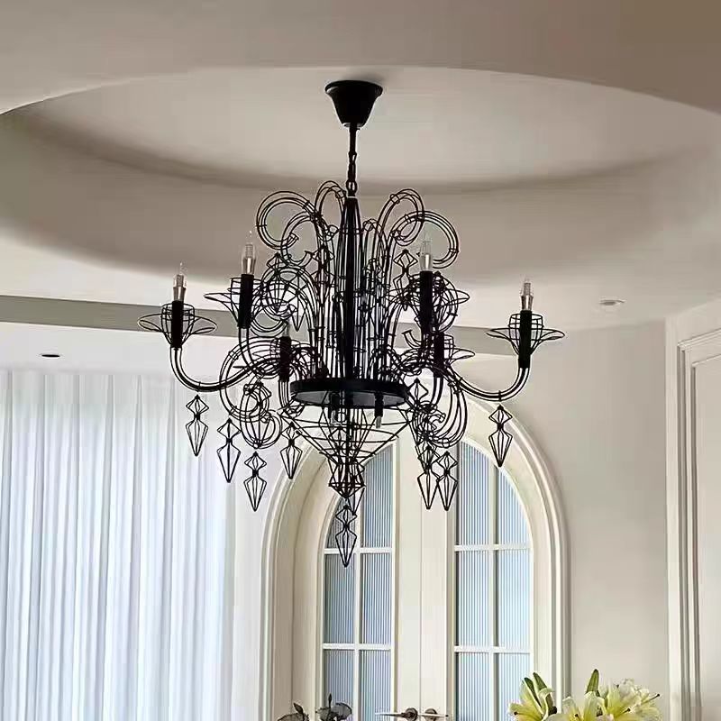 Vintage Carbon Steel Curved Round Chandelier