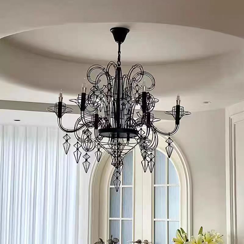 Vintage Carbon Steel Curved Round Chandelier