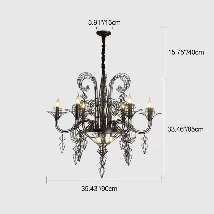 Vintage Carbon Steel Curved Round Chandelier — 12 / 220V-240V For UK/AU
