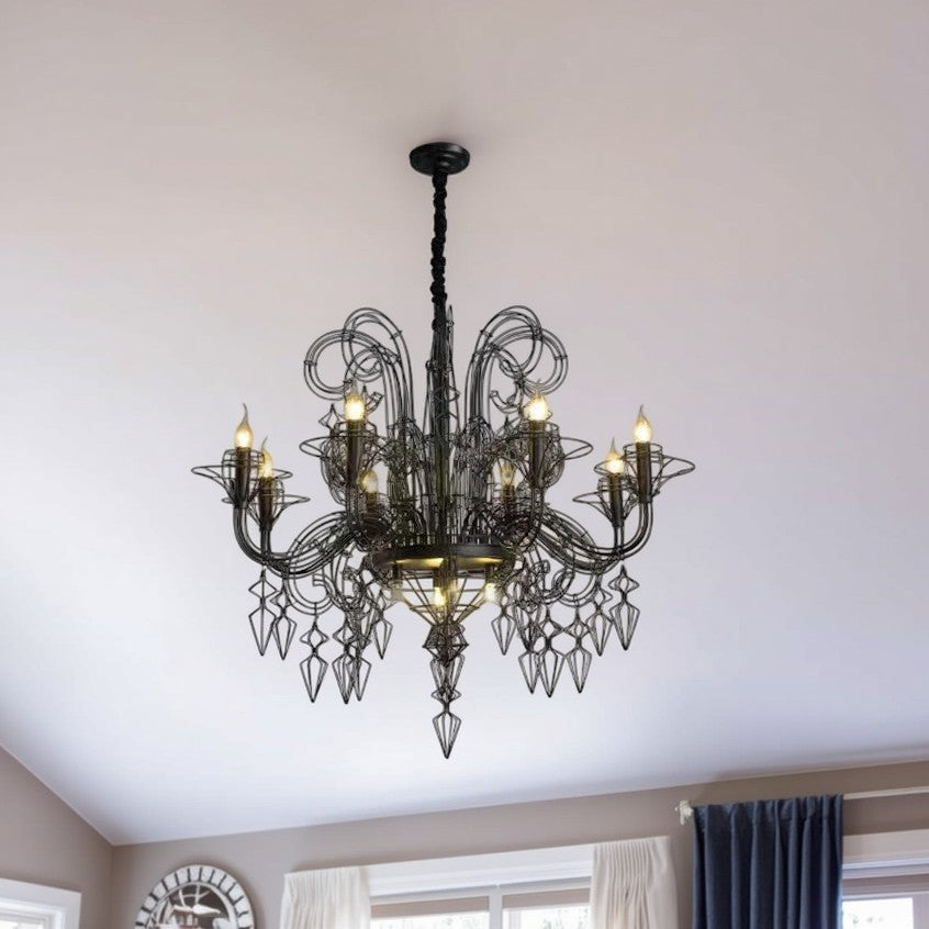 Vintage Carbon Steel Curved Round Chandelier
