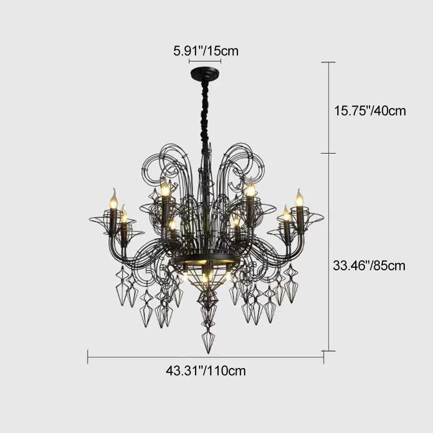 Vintage Carbon Steel Curved Round Chandelier