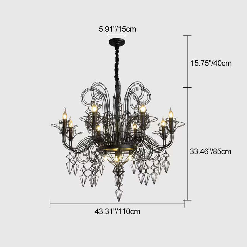 Vintage Carbon Steel Curved Round Chandelier