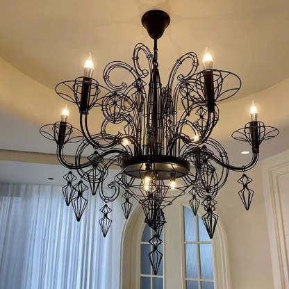 Vintage Carbon Steel Curved Round Chandelier