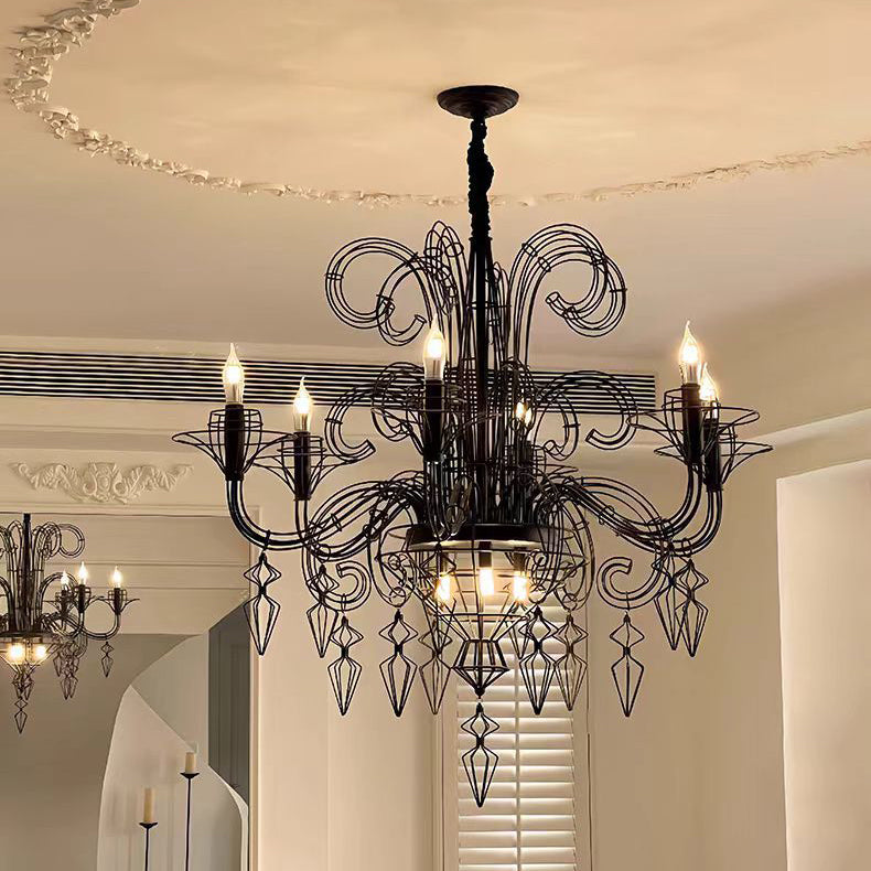 Vintage Carbon Steel Curved Round Chandelier — 9 / 110V-120V For US/CA