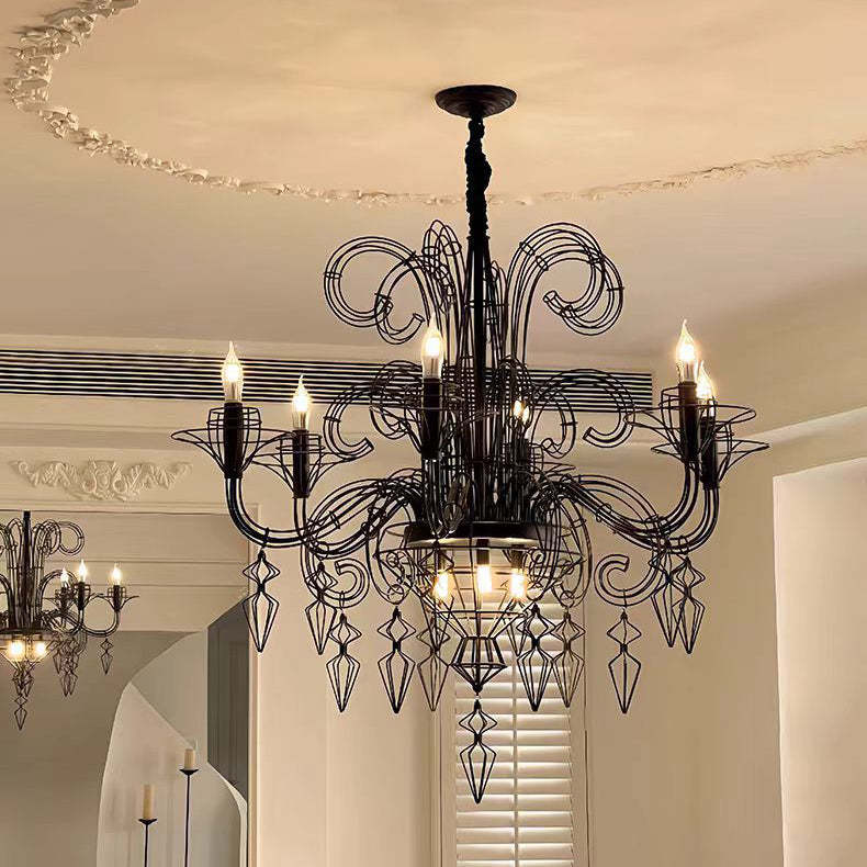 Vintage Carbon Steel Curved Round Chandelier — 9 / 110V-120V For US/CA