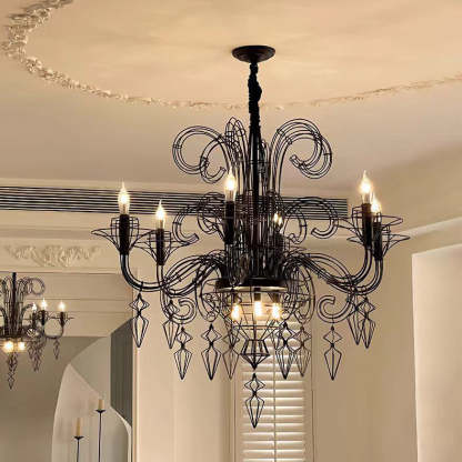 Vintage Carbon Steel Curved Round Chandelier — 9 / 110V-120V For US/CA