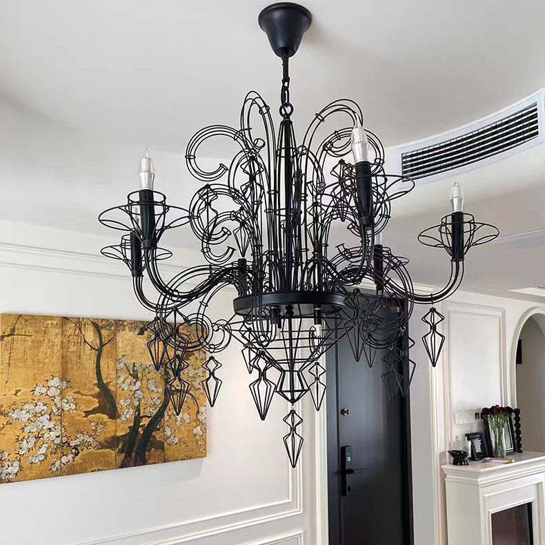 Vintage Carbon Steel Curved Round Chandelier