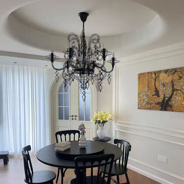 Vintage Carbon Steel Curved Round Chandelier