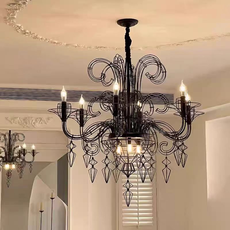 Vintage Carbon Steel Curved Round Chandelier