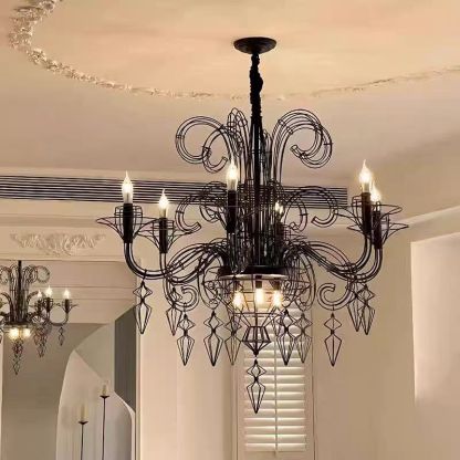 Vintage Carbon Steel Curved Round Chandelier