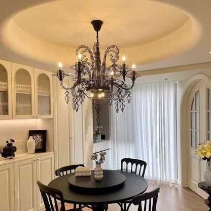 Vintage Carbon Steel Curved Round Chandelier
