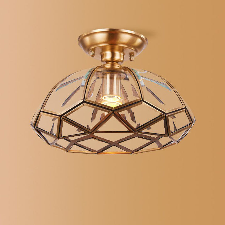 Vintage Brass Semi-Flush Ceiling Light — 220V-240V For UK/AU