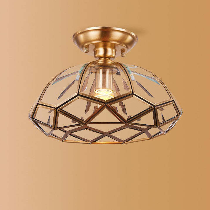 Vintage Brass Semi-Flush Ceiling Light — 220V-240V For UK/AU