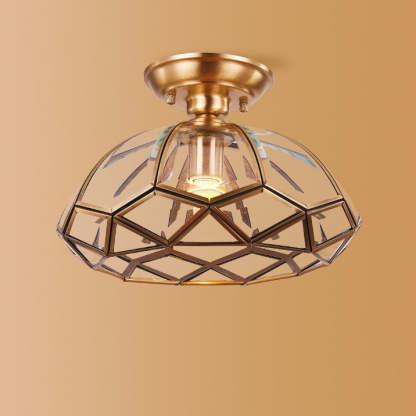 Vintage Brass Semi-Flush Ceiling Light — 220V-240V For UK/AU
