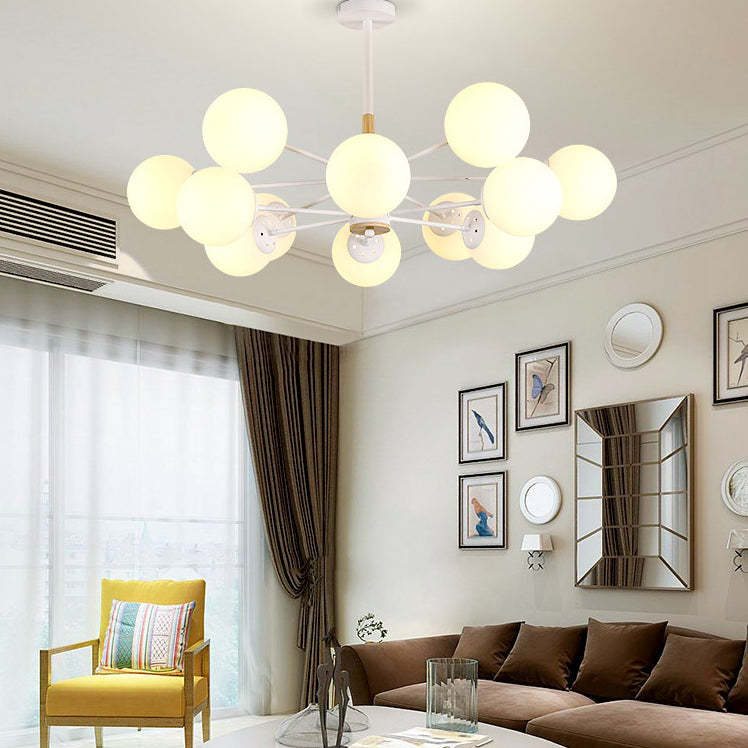 Nordic Metal Wood Glass Round Chandelier