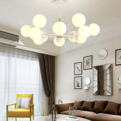 Nordic Metal Wood Glass Round Chandelier
