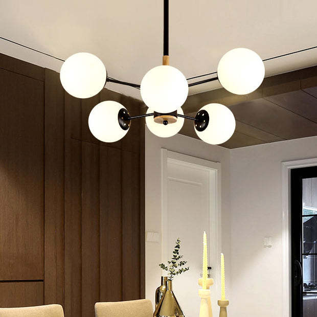 Nordic Metal Wood Glass Round Chandelier