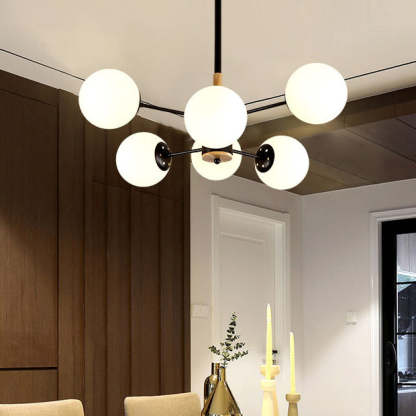 Nordic Metal Wood Glass Round Chandelier