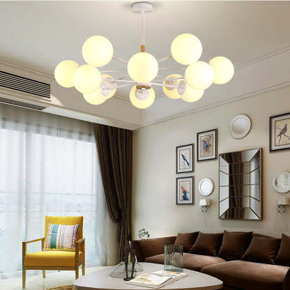 Nordic Metal Wood Glass Round Chandelier