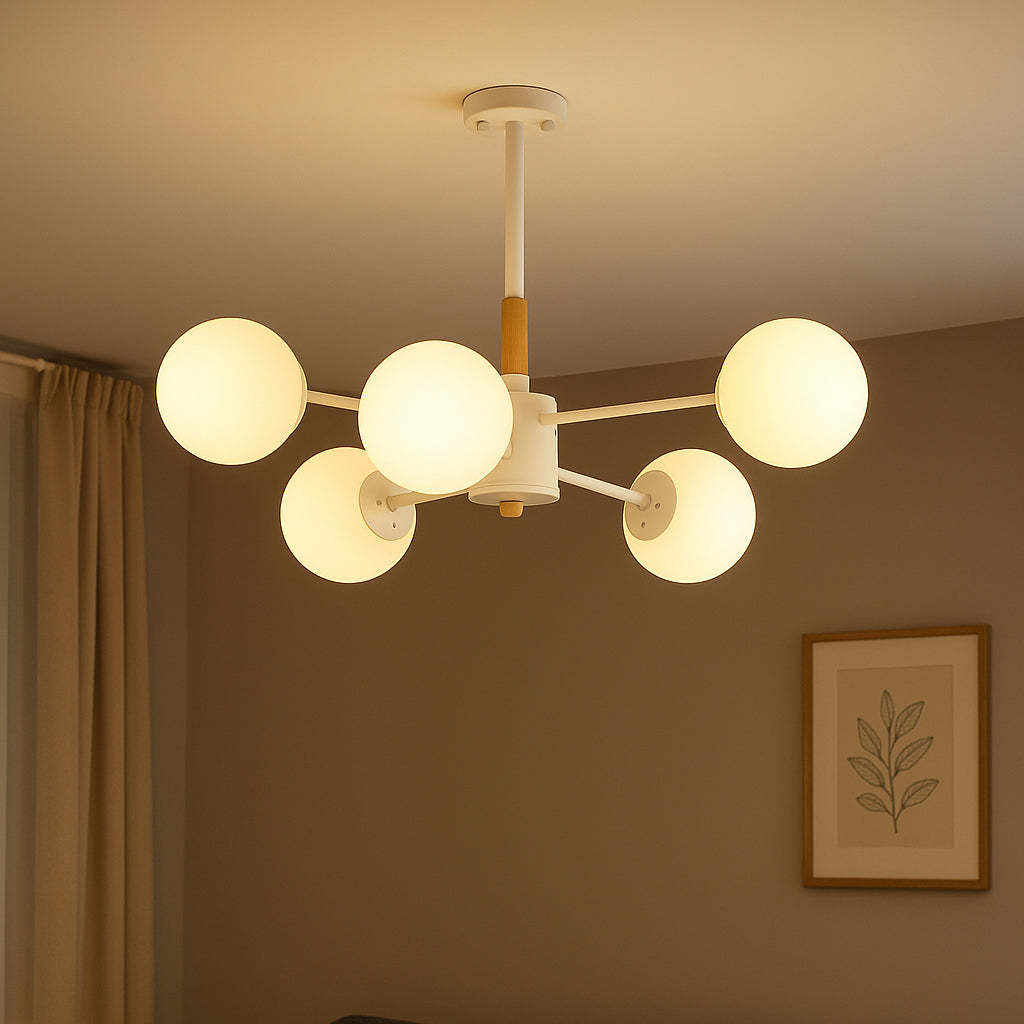 Nordic Metal Wood Glass Round Chandelier