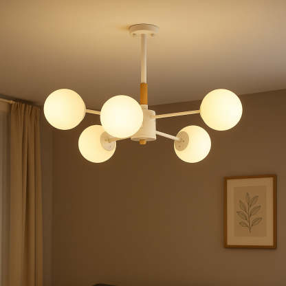 Nordic Metal Wood Glass Round Chandelier