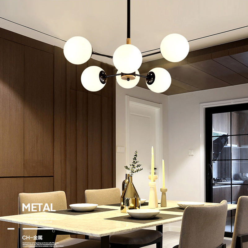 Nordic Metal Wood Glass Round Chandelier