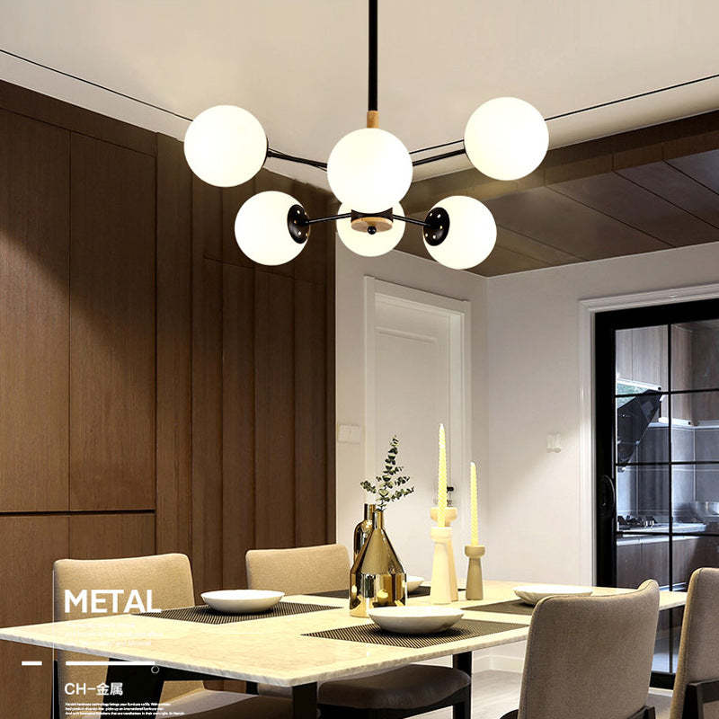 Nordic Metal Wood Glass Round Chandelier