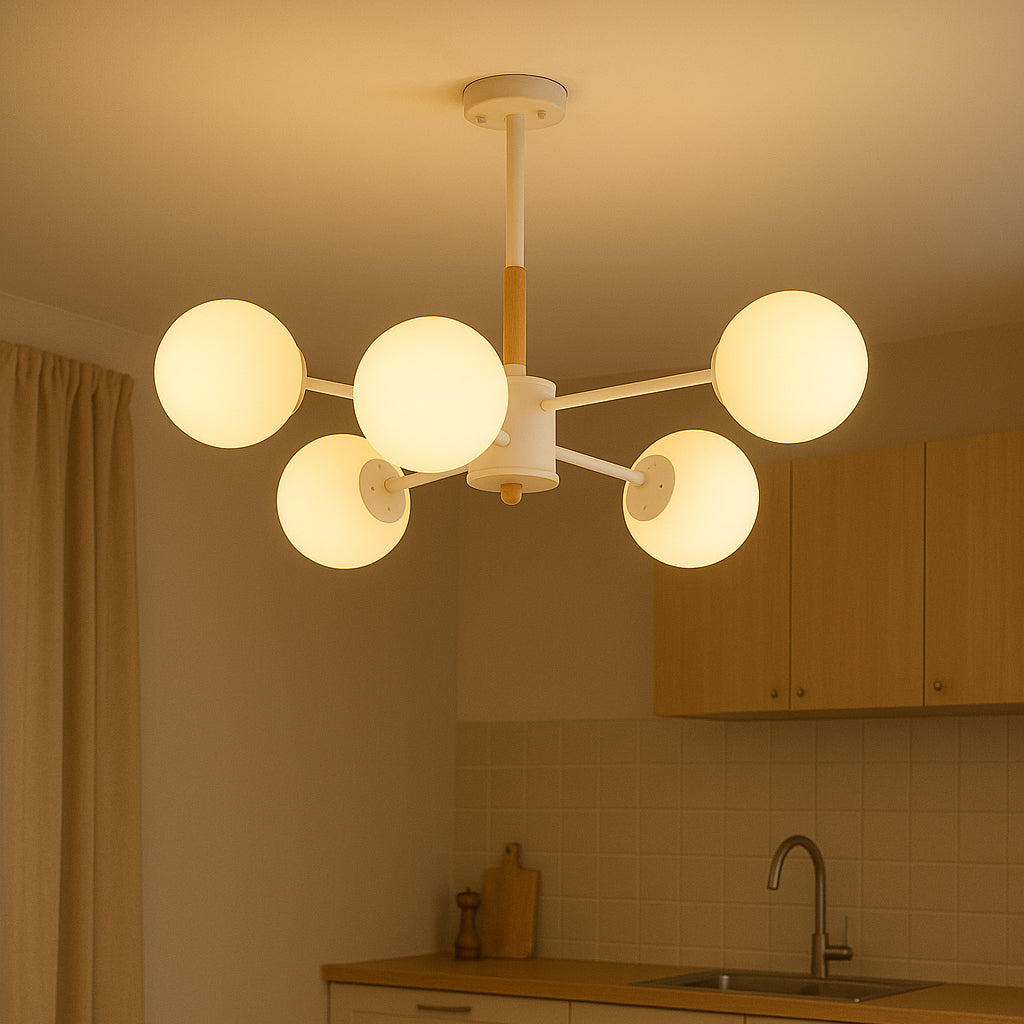 Nordic Metal Wood Glass Round Chandelier