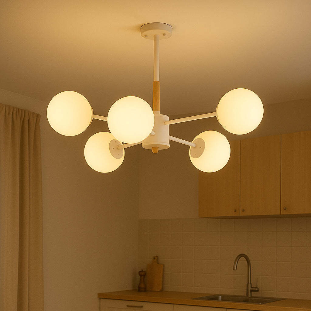 Nordic Metal Wood Glass Round Chandelier