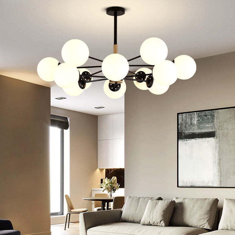 Nordic Metal Wood Glass Round Chandelier