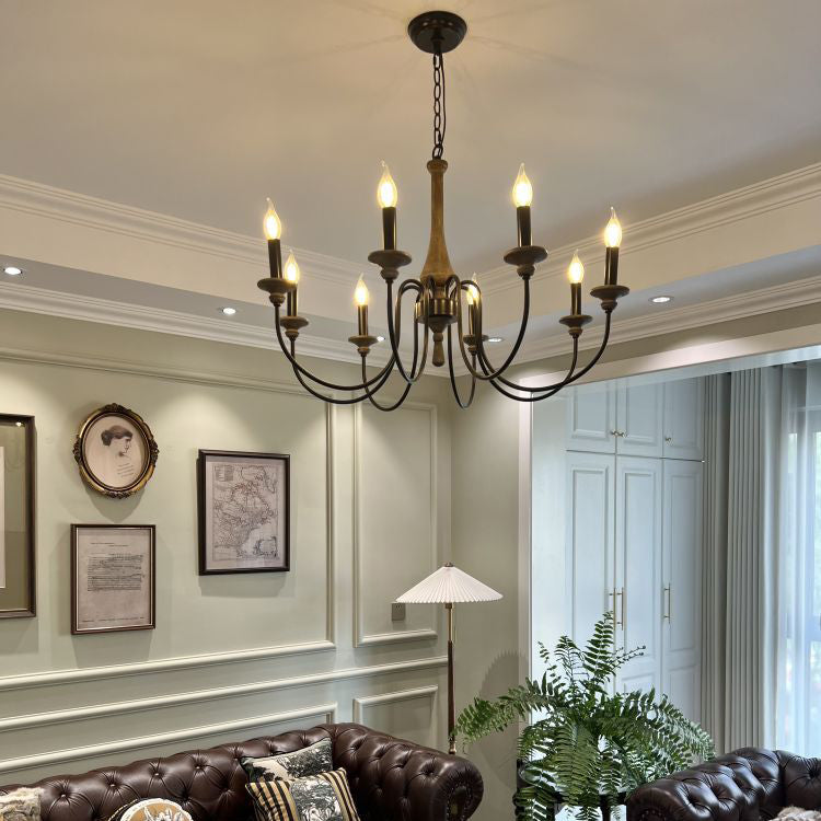 Traditional Rustic Metal Wood Candelabra Chandelier