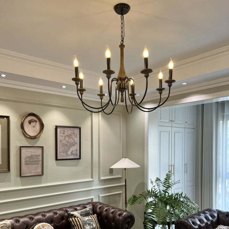 Traditional Rustic Metal Wood Candelabra Chandelier