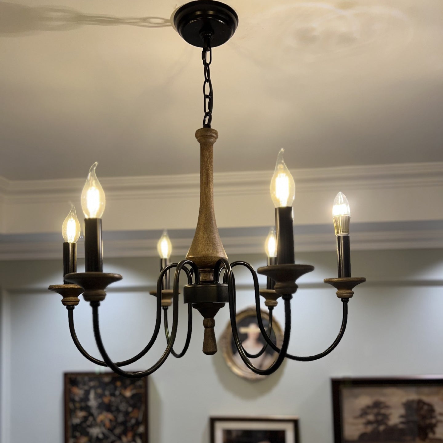 Traditional Rustic Metal Wood Candelabra Chandelier