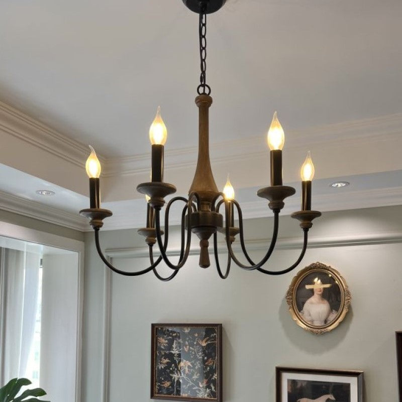 Traditional Rustic Metal Wood Candelabra Chandelier