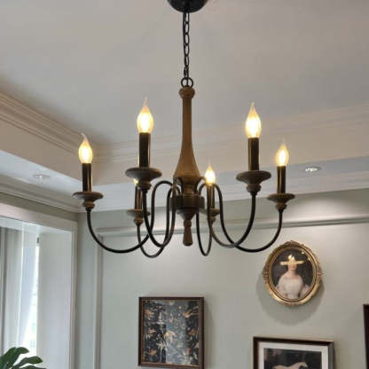 Traditional Rustic Metal Wood Candelabra Chandelier