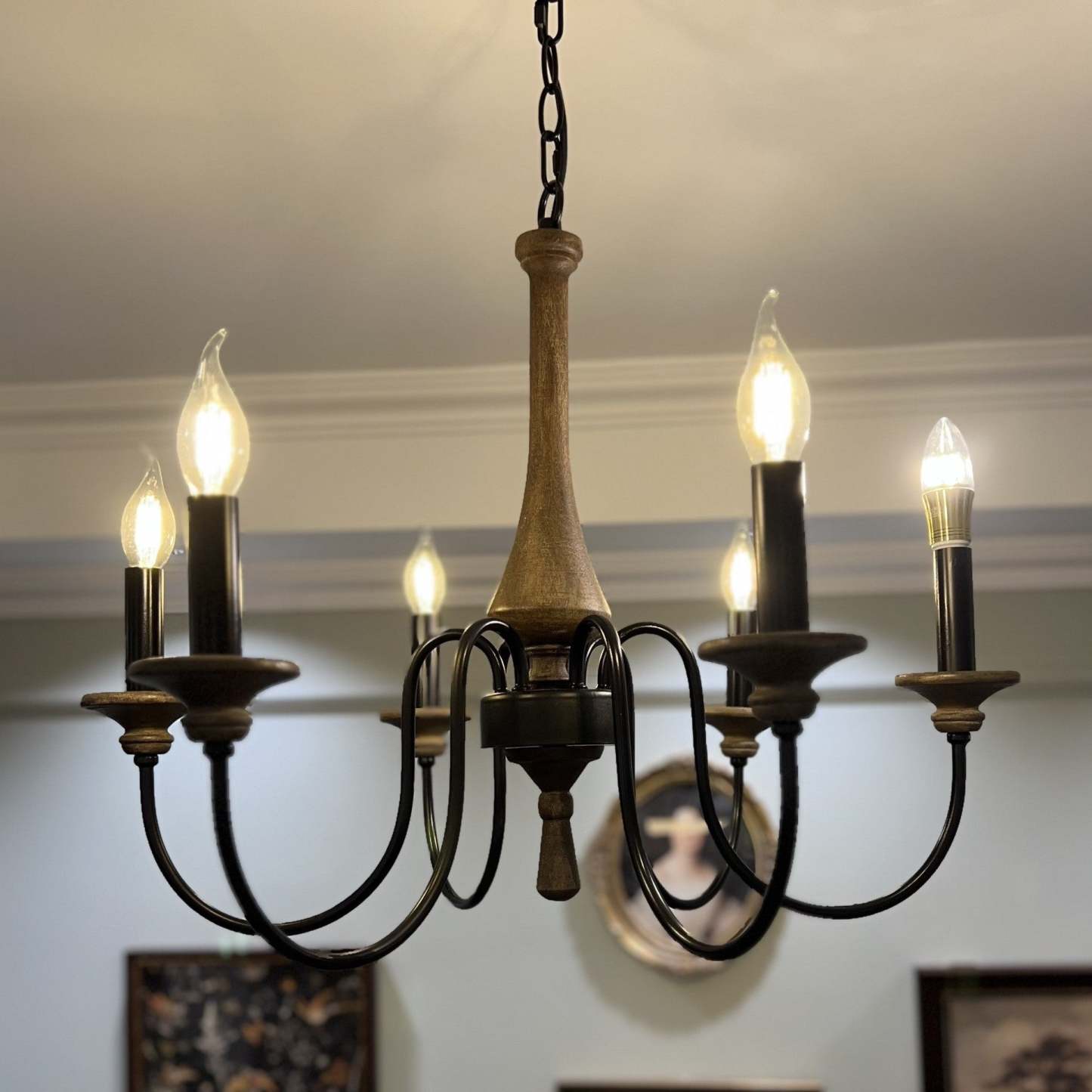 Traditional Rustic Metal Wood Candelabra Chandelier