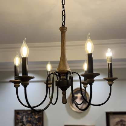 Traditional Rustic Metal Wood Candelabra Chandelier